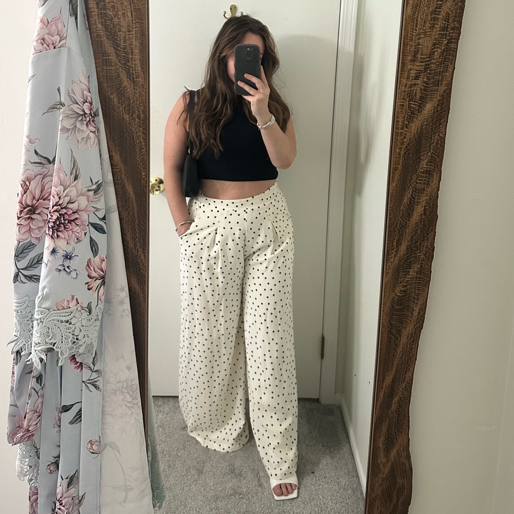 BNWT LUCY PARIS Polka Dot Wide Leg Trousers with Pockets